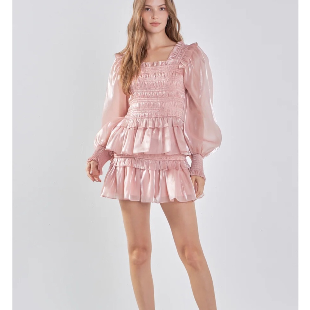 NWT Endless Rose M SHEEN SMOCKED LONG SLEEVE MINI DRESS